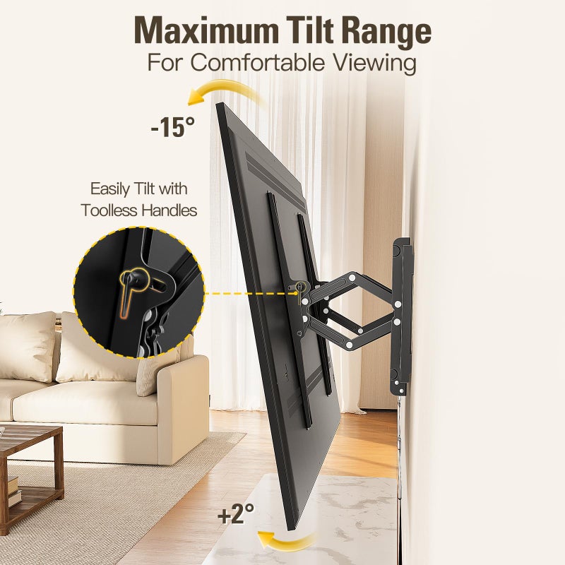 Mounting Dream UL Listed Advanced Tilt TV Wall Mount for Most 42-90 Inch TVs, TV Bracket with Full Tilt Extension up to 7", Fits 16", 18", 24" Studs, Max VESA 600x400mm and 120LBS MD2104 - Image 3